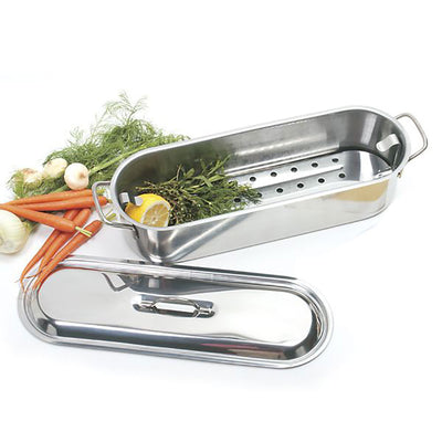 NorPro 280 20.5 Inch Stainless Steel Fish Poacher with Lid and Perforated Rack
