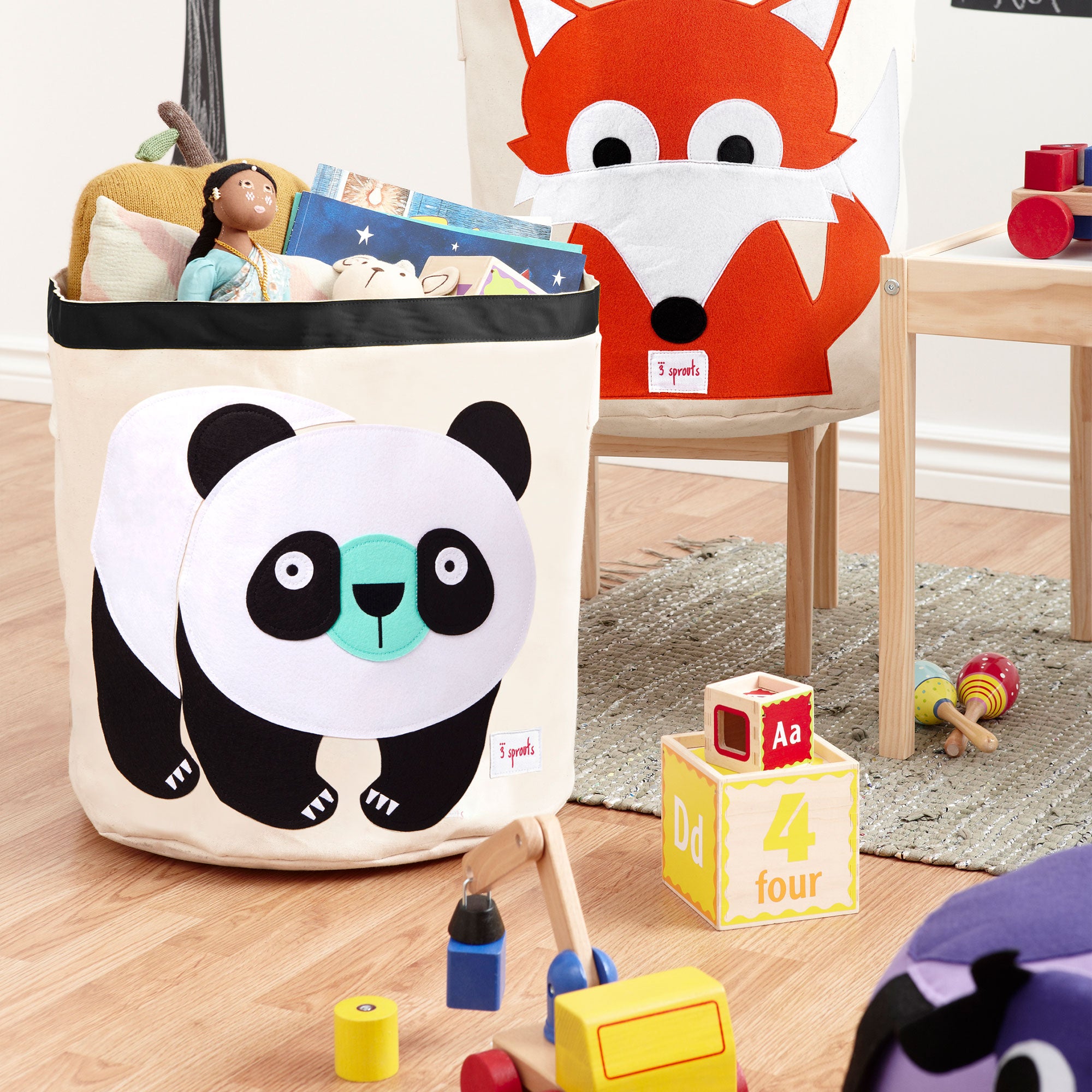3 Sprouts Foldable Storage Cube Bin Box & Canvas Laundry Bin Basket, Panda Bear