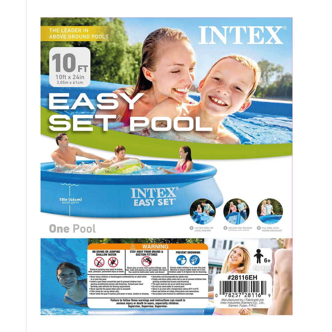 Intex 10' x 24" Foot Easy Set Inflatable Circular Vinyl Swimming Pool, Blue