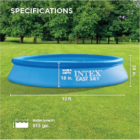 Intex 10' x 24" Foot Easy Set Inflatable Circular Vinyl Swimming Pool, Blue