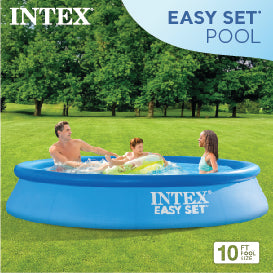 Intex 10' x 24" Foot Easy Set Inflatable Circular Vinyl Swimming Pool, Blue