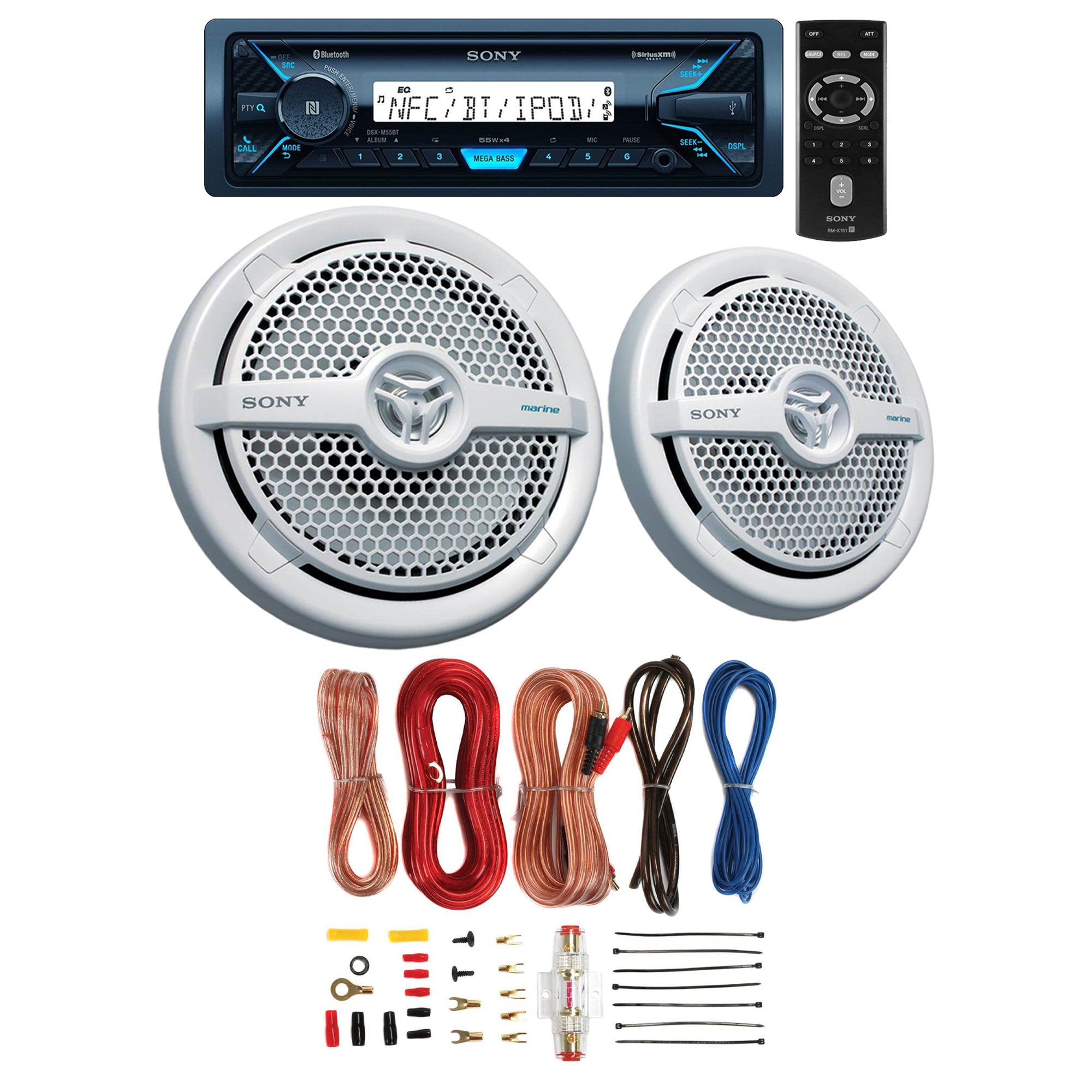Sony Marine Receiver with 6.5 Inch Marine Speakers And Sandstorm Wiring Kit