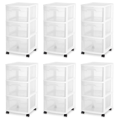 Sterilite 3-Drawer Rolling Caster Wheel Home Organizer Storage Cart (6 Pack)
