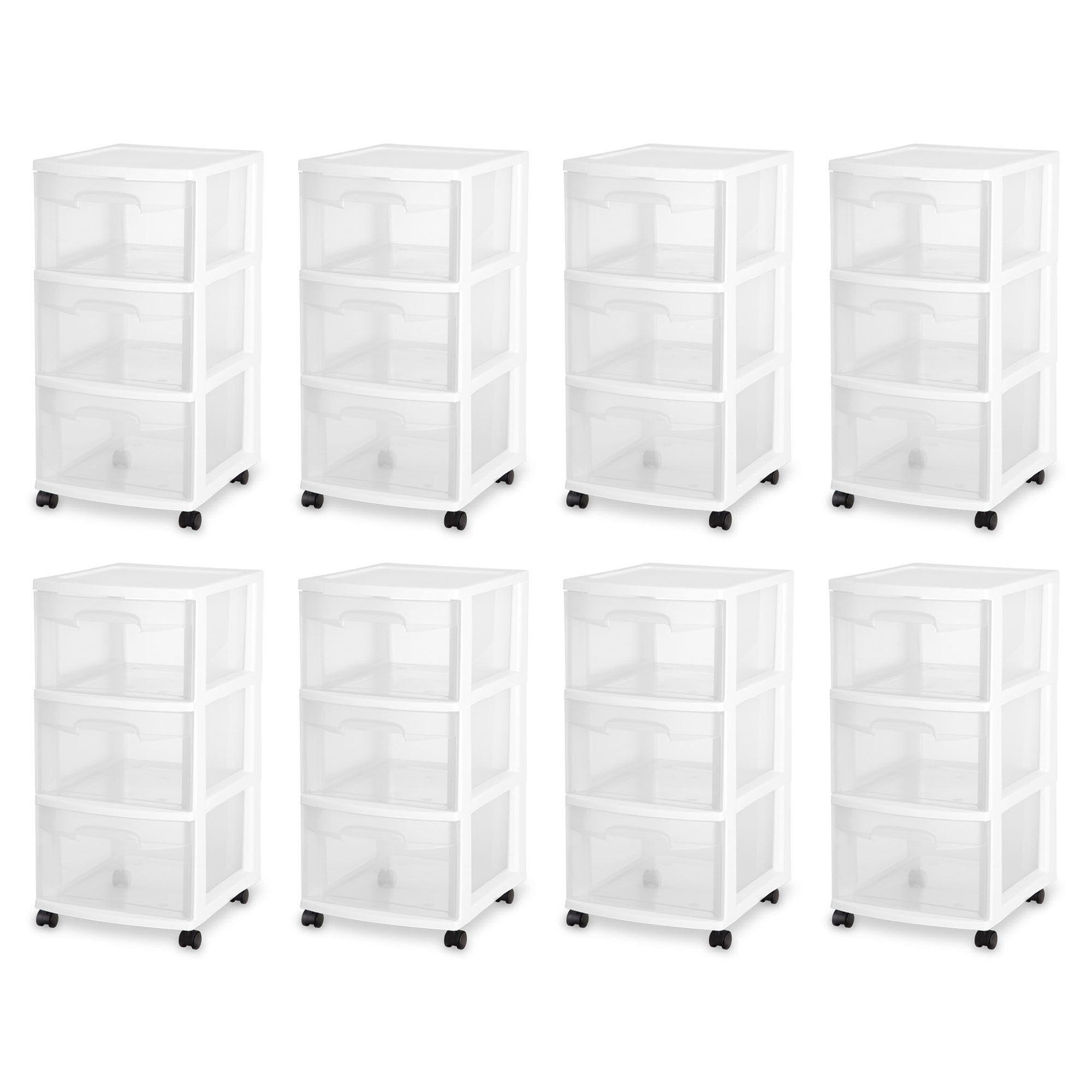 Sterilite 3-Drawer Rolling Caster Wheel Home Organizer Storage Cart (8 Pack)