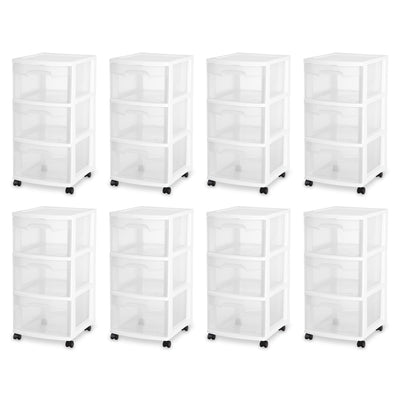 Sterilite 3-Drawer Rolling Caster Wheel Home Organizer Storage Cart (8 Pack)