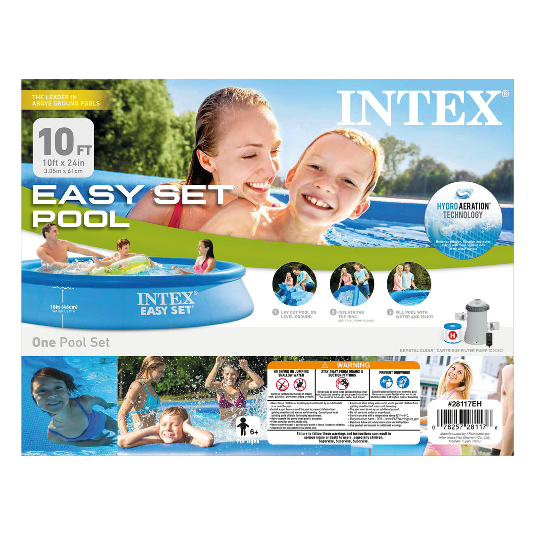 Intex 28117EH 10' x 24" Easy Set Inflatable Above Ground Swimming Pool w/ Filter - VMInnovations