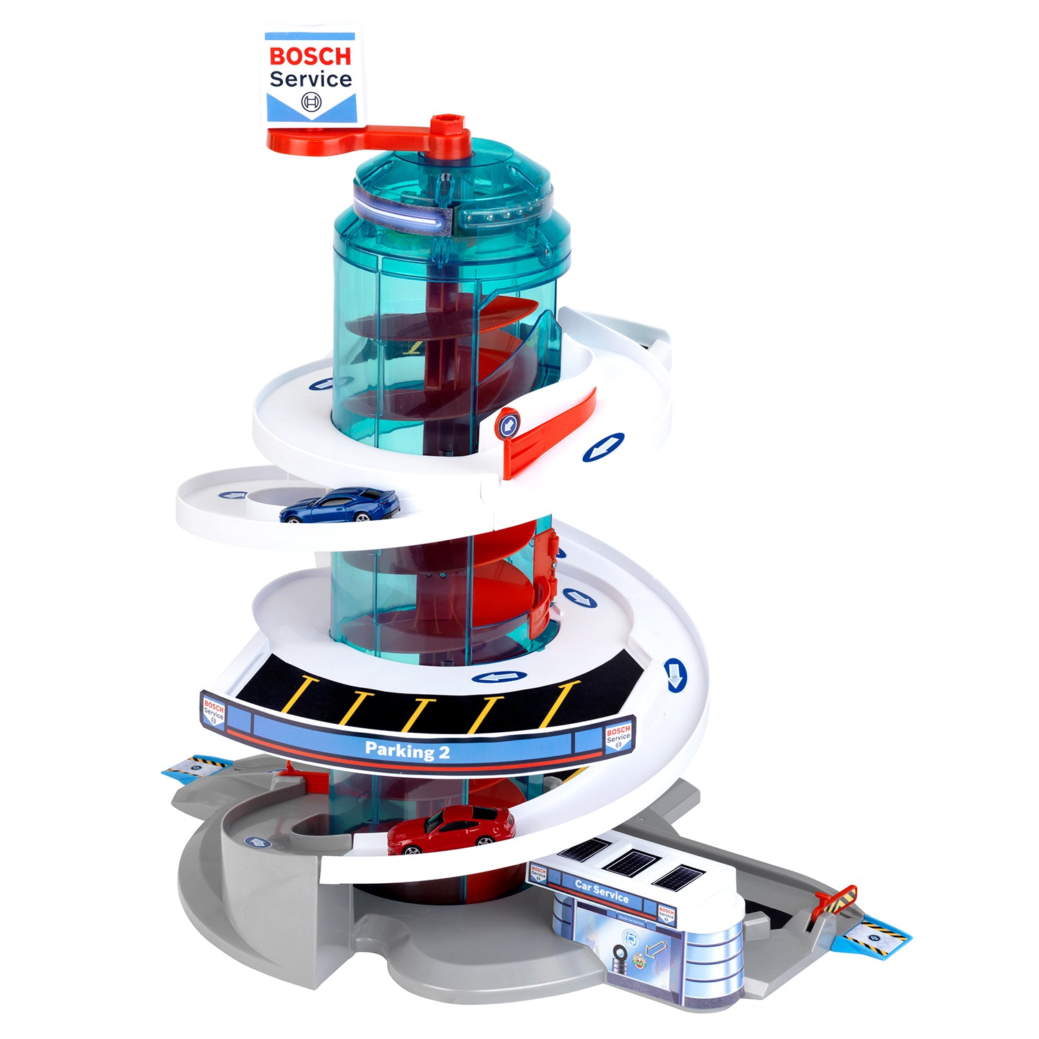 Theo Klein Bosch Car Service Helix Shaped Parking Garage Toy for Kids 3 and Up - VMInnovations