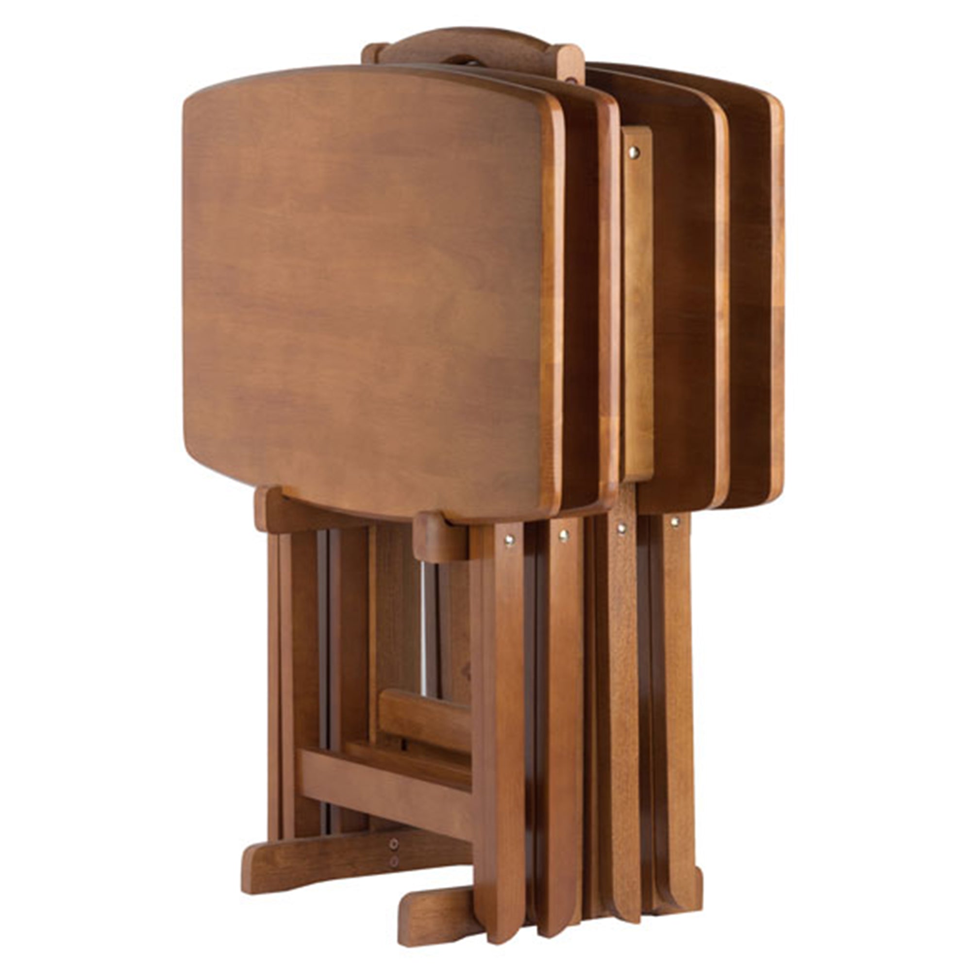 Winsome Dylan Wood 5 Piece Over Sized Folding TV Tray Table Set & Stand, Teak