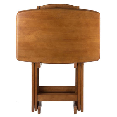 Winsome Dylan Wood 5 Piece Over Sized Folding TV Tray Table Set & Stand, Teak