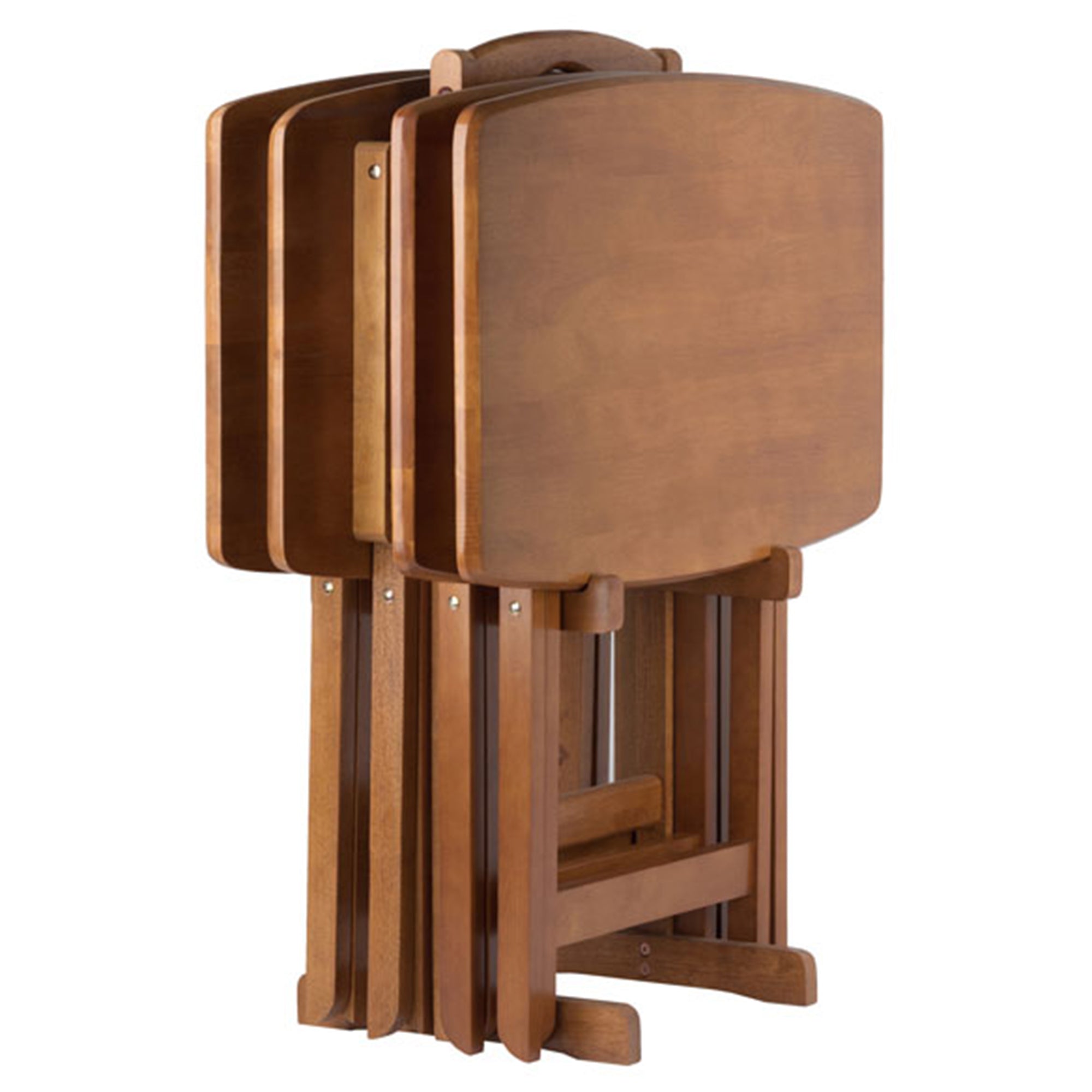 Winsome Dylan Wood 5 Piece Over Sized Folding TV Tray Table Set & Stand, Teak