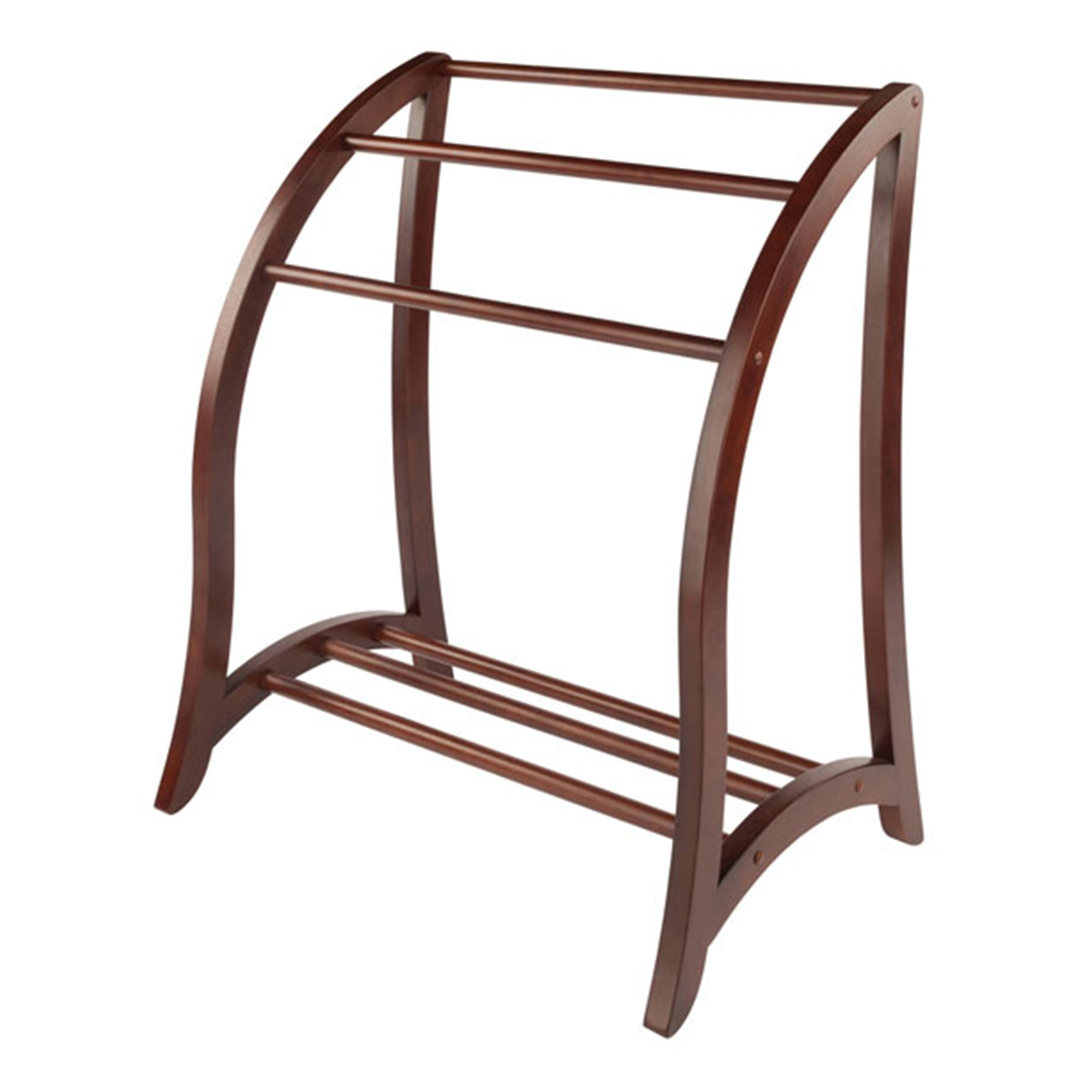 Winsome 36 Inch Tall Wooden Betsy 3 Rod Blanket Storage Organizer Rack, Walnut