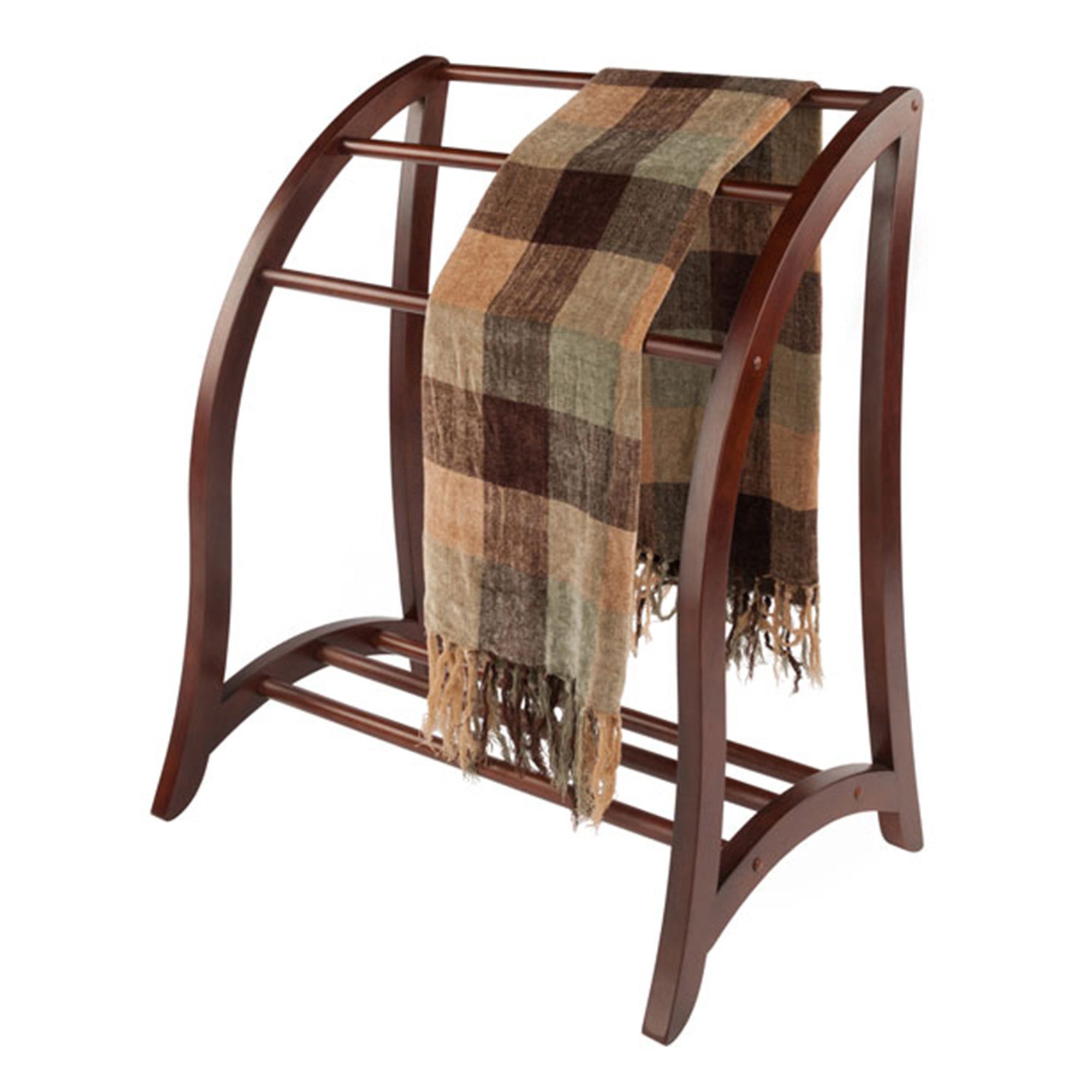 Winsome 36 Inch Tall Wooden Betsy 3 Rod Blanket Storage Organizer Rack, Walnut