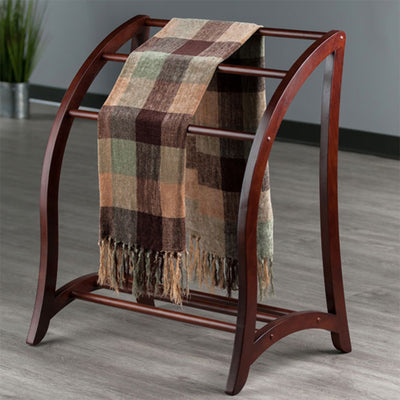 Winsome 36 Inch Tall Wooden Betsy 3 Rod Blanket Storage Organizer Rack, Walnut