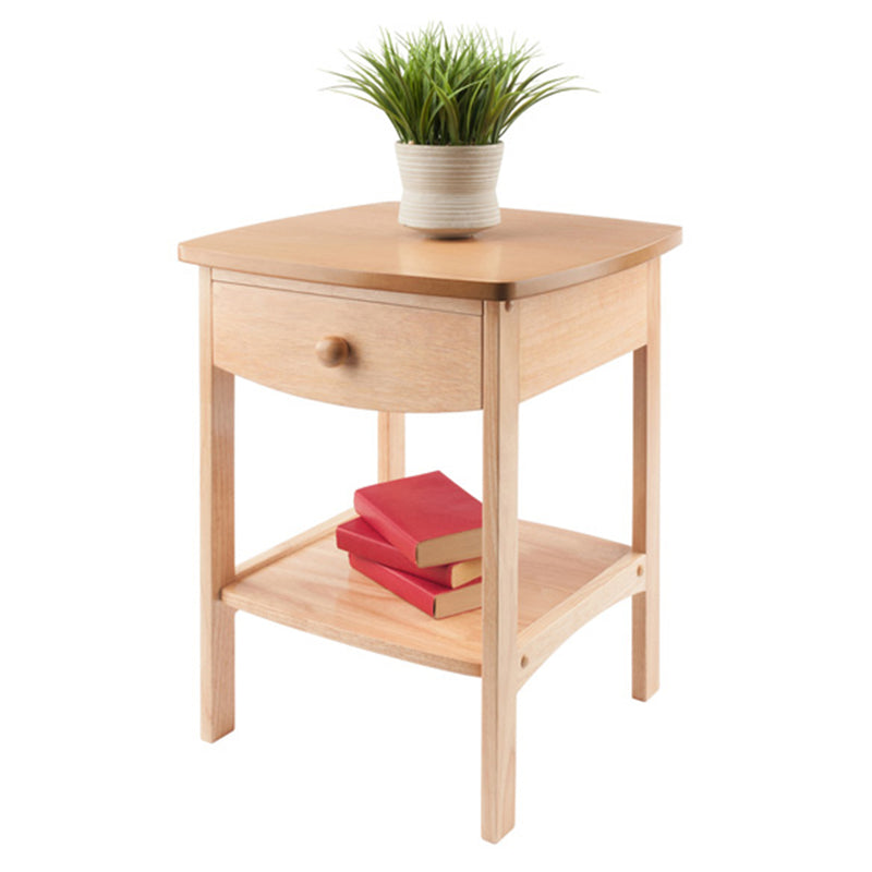 Winsome 22 Inch Tall Wood Claire Curved End Table Nightstand w/ Drawer, Natural