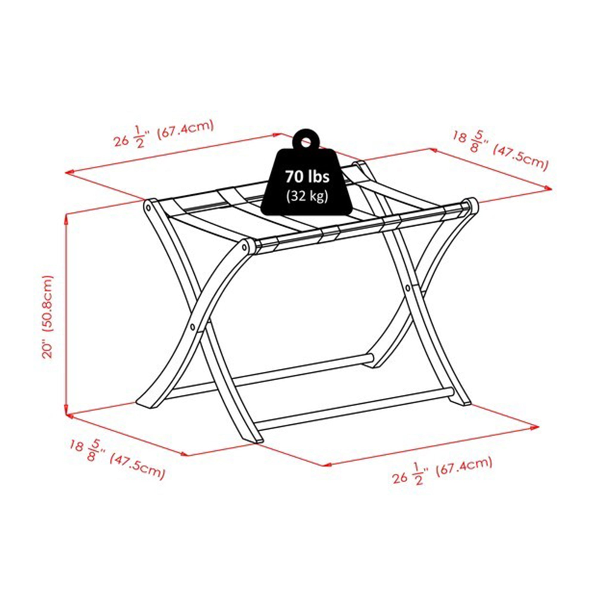 Winsome Scarlett Collapsible Wood Hotel Style Luggage Storage Rack, Walnut