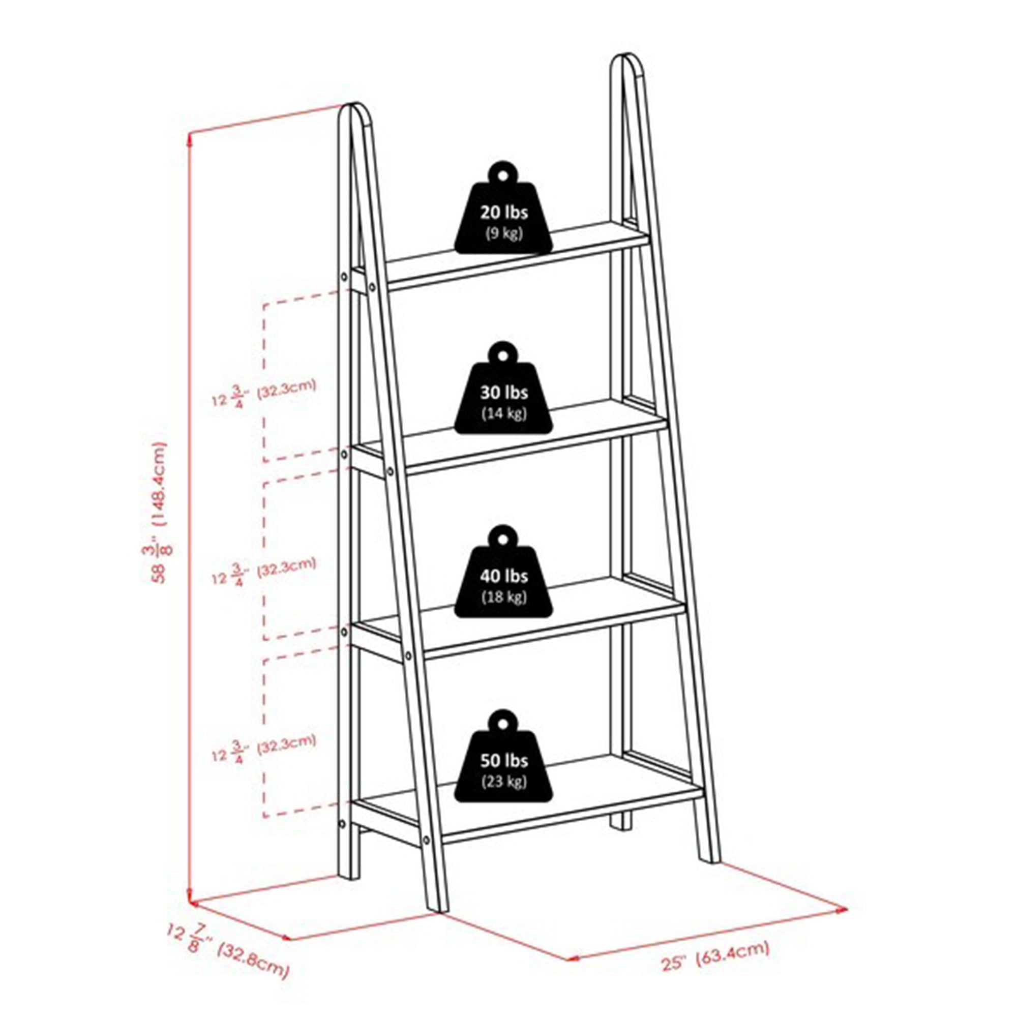 Winsome 92428 Avalon 4 Tier Modern Beechwood A-Frame Book Shelf, Dark Espresso