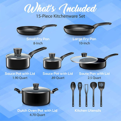SereneLife 15 Piece Pots and Pans Non Stick Chef Kitchenware Cookware (Open Box) - VMInnovations