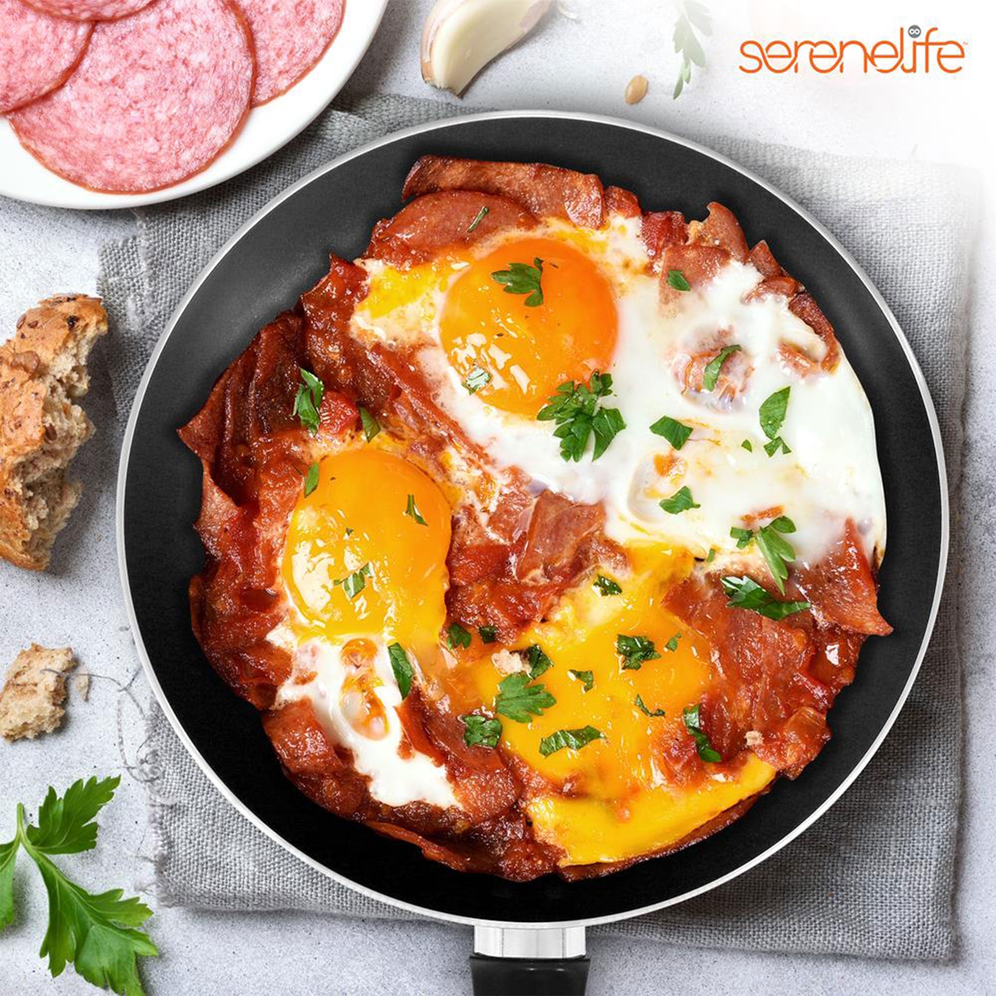 SereneLife 15 Piece Pots and Pans Non Stick Chef Kitchenware Cookware Set, Black - VMInnovations