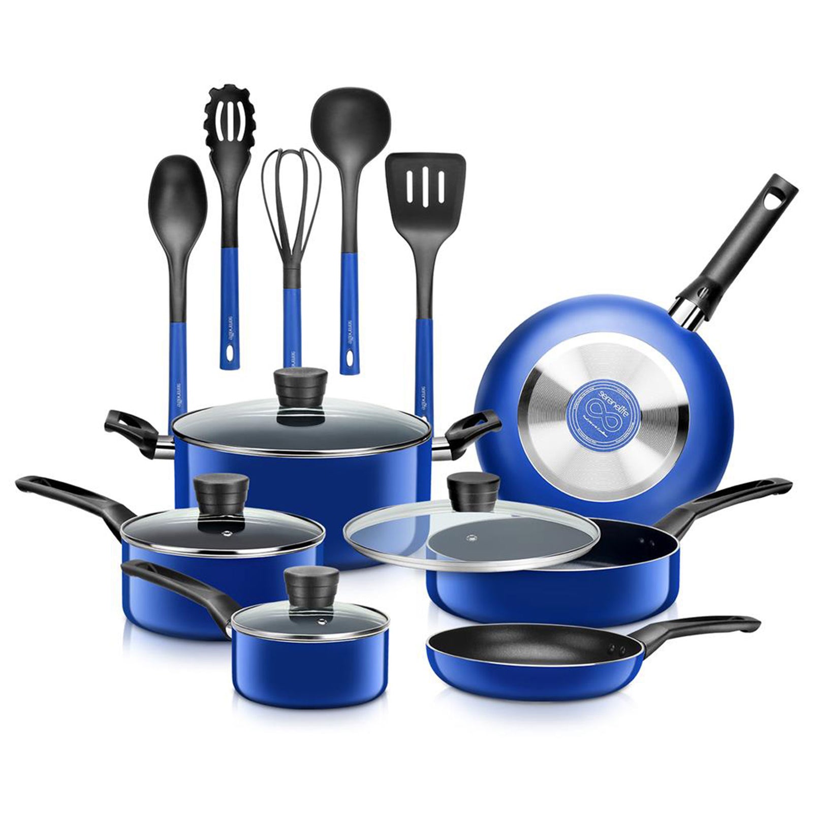 15 Piece Pots and Pans Non Stick Chef Kitchenware Cookware Set, Blue (Used) - VMInnovations