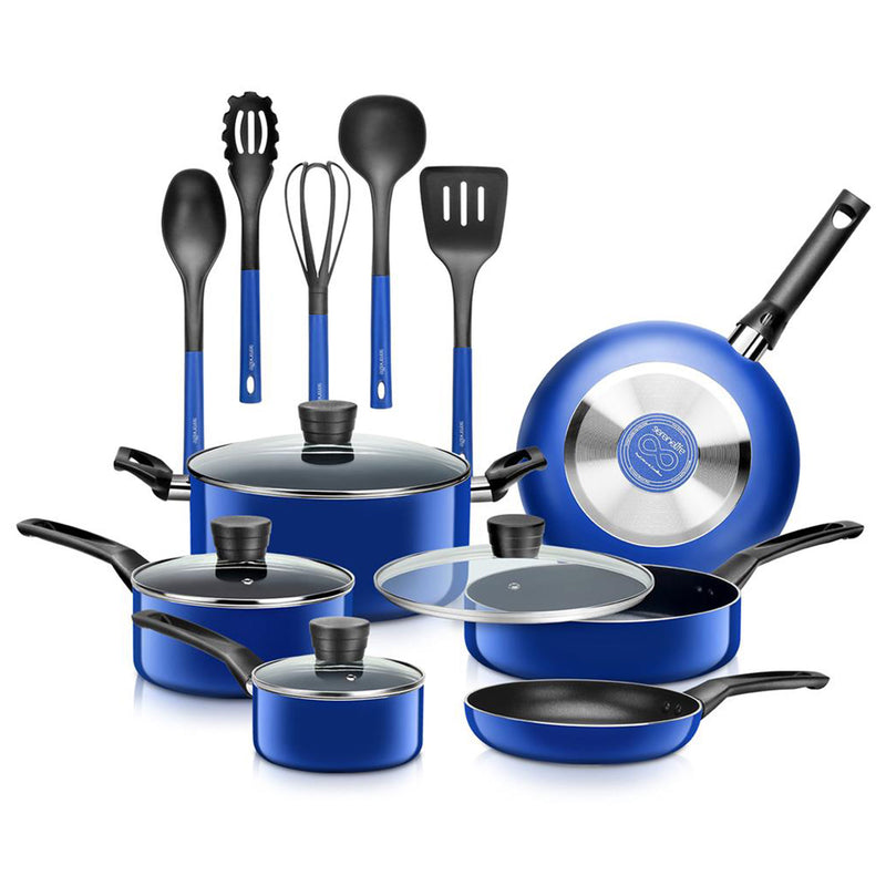 15 Piece Pots and Pans Non Stick Chef Kitchenware Cookware Set, Blue (Used)