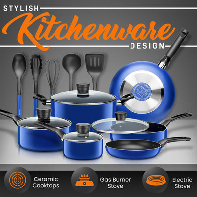 SereneLife 15 Piece Pots and Pans Non Stick Cookware Set,  (Open Box)