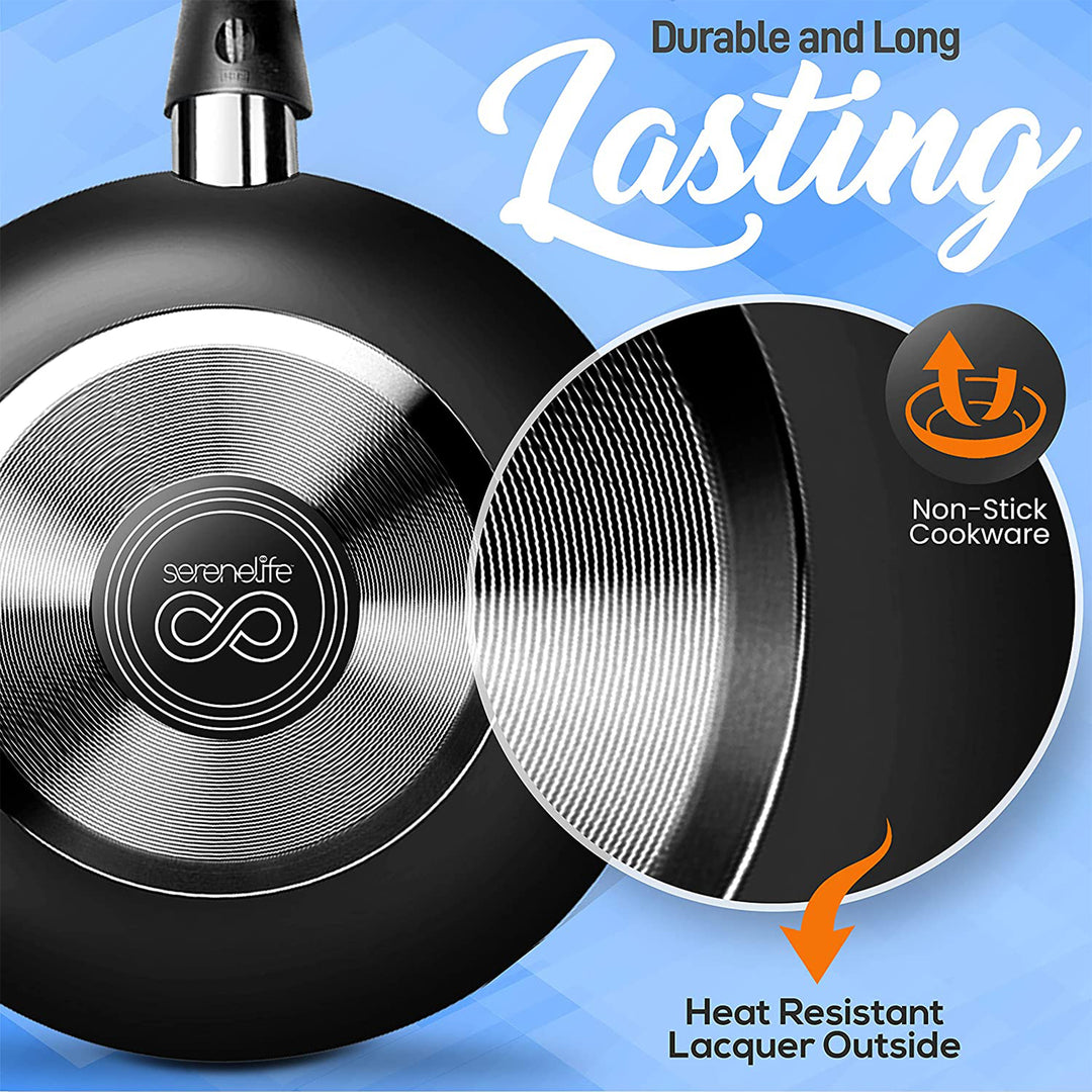 SereneLife Basic 11 Piece Non Stick Pots, Pans, and Utensil Set (Open Box)