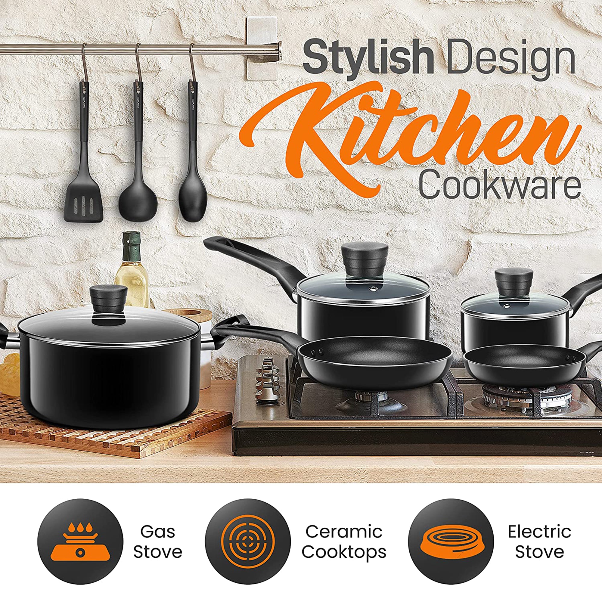 SereneLife Basic 11 Piece Non Stick Pots, Pans, and Utensil Set (Open Box) - VMInnovations