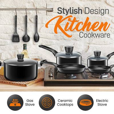 SereneLife Basic 11 Piece Non Stick Pots, Pans, and Utensil Set (Open Box) - VMInnovations