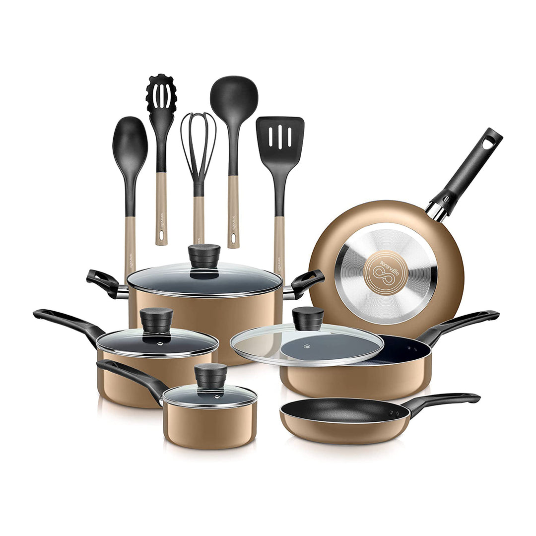 SereneLife 15 Piece Pots and Pans Home Non Stick Cookware Set (Open Box)