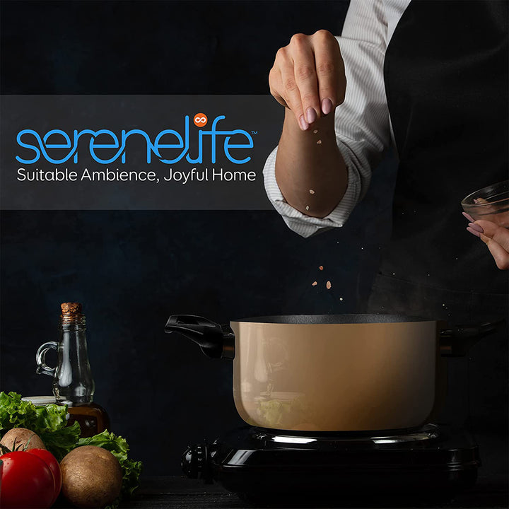 SereneLife 15 Piece Pots and Pans Home Non Stick Chef Kitchenware Cookware Set