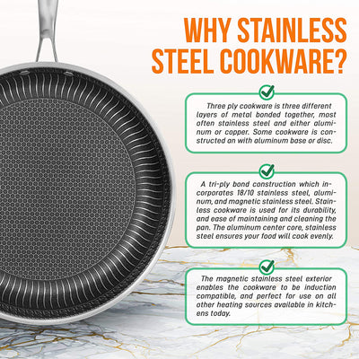 NutriChef 8in Nonstick Tri Ply Stainless Steel Pan & 8 Piece Nonstick Pan Set