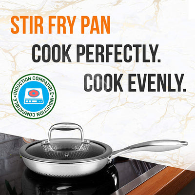 NutriChef 8in Nonstick Tri Ply Stainless Steel Pan & 8 Piece Nonstick Pan Set