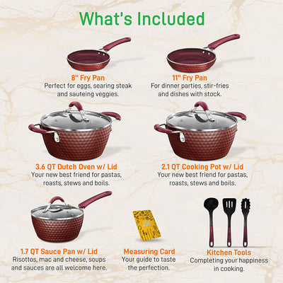 NutriChef 11Pc Nonstick Diamond Pattern Kitchen Cookware Pot & Pan Set(Open Box) - VMInnovations