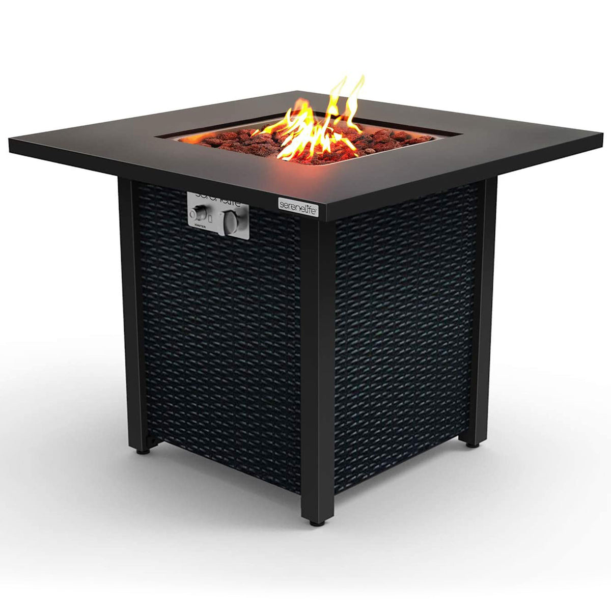 SereneLife Outdoor 40,000 BTU Propane Gas Ignition Patio Fire Pit Table w/ Cover - VMInnovations