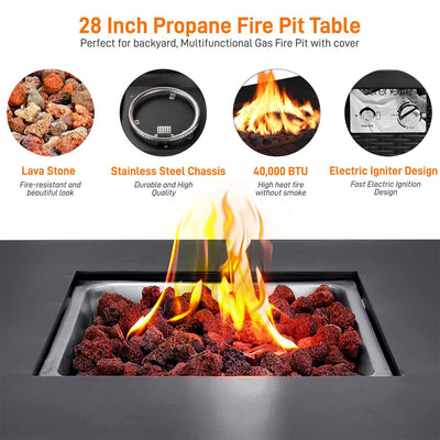 SereneLife Outdoor 40,000 BTU Propane Gas Ignition Patio Fire Pit Table w/ Cover - VMInnovations