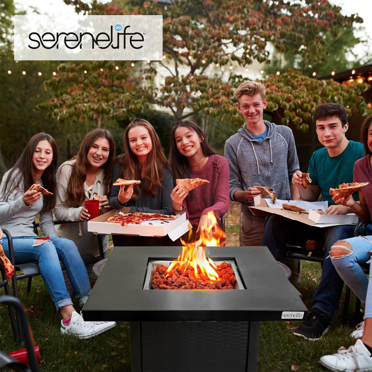 SereneLife Outdoor 40,000 BTU Propane Gas Ignition Patio Fire Pit Table w/ Cover - VMInnovations