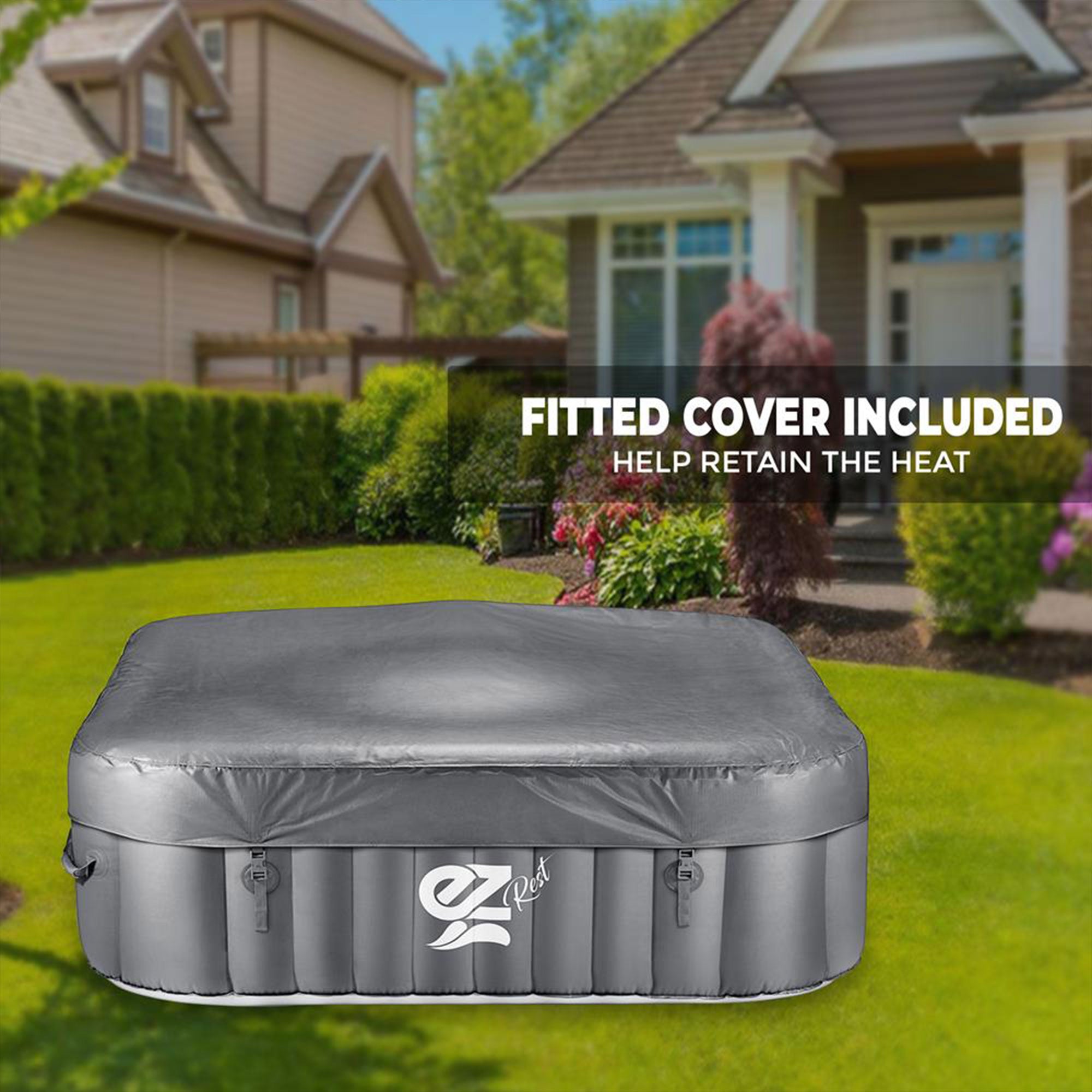 SereneLife Outdoor Portable 6 Person Inflatable Square Hot Tub with Bubble Jets - VMInnovations
