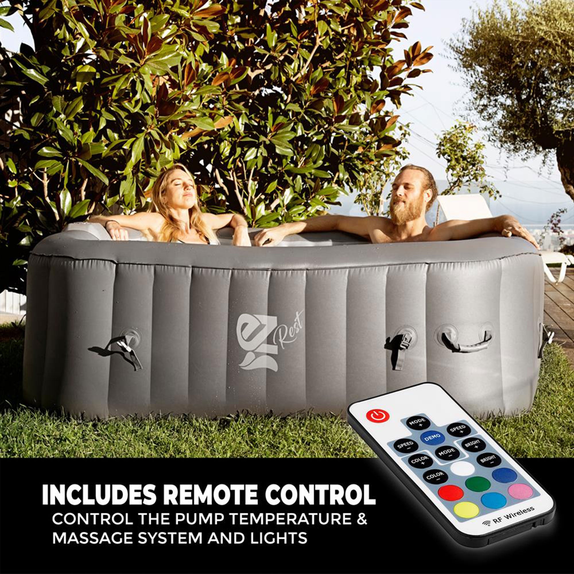SereneLife Outdoor Portable 6 Person Inflatable Square Hot Tub with Bubble Jets - VMInnovations
