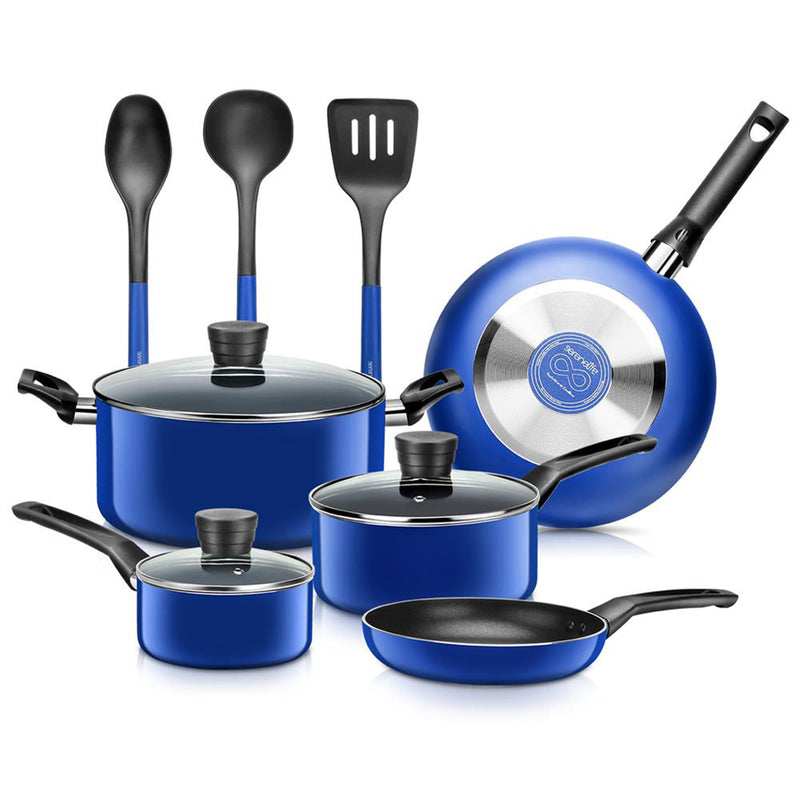 SereneLife 11 Piece Pots and Pans Non Stick Chef Kitchenware Cookware Set, Blue