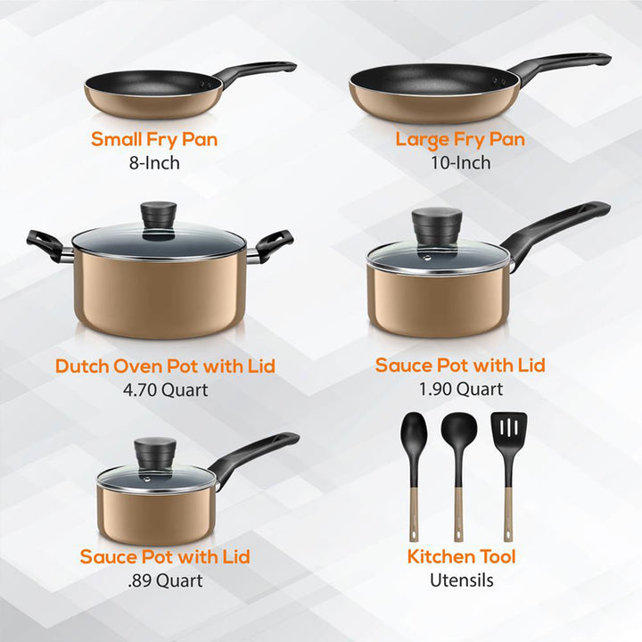 SereneLife 11Pc Pots and Pans Non Stick Chef Kitchenware Cookware Set (Open Box) - VMInnovations