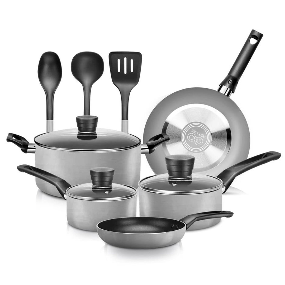 SereneLife 11 Pc Pots & Pans Non Stick Chef Kitchenware Cookware Set (Open Box)