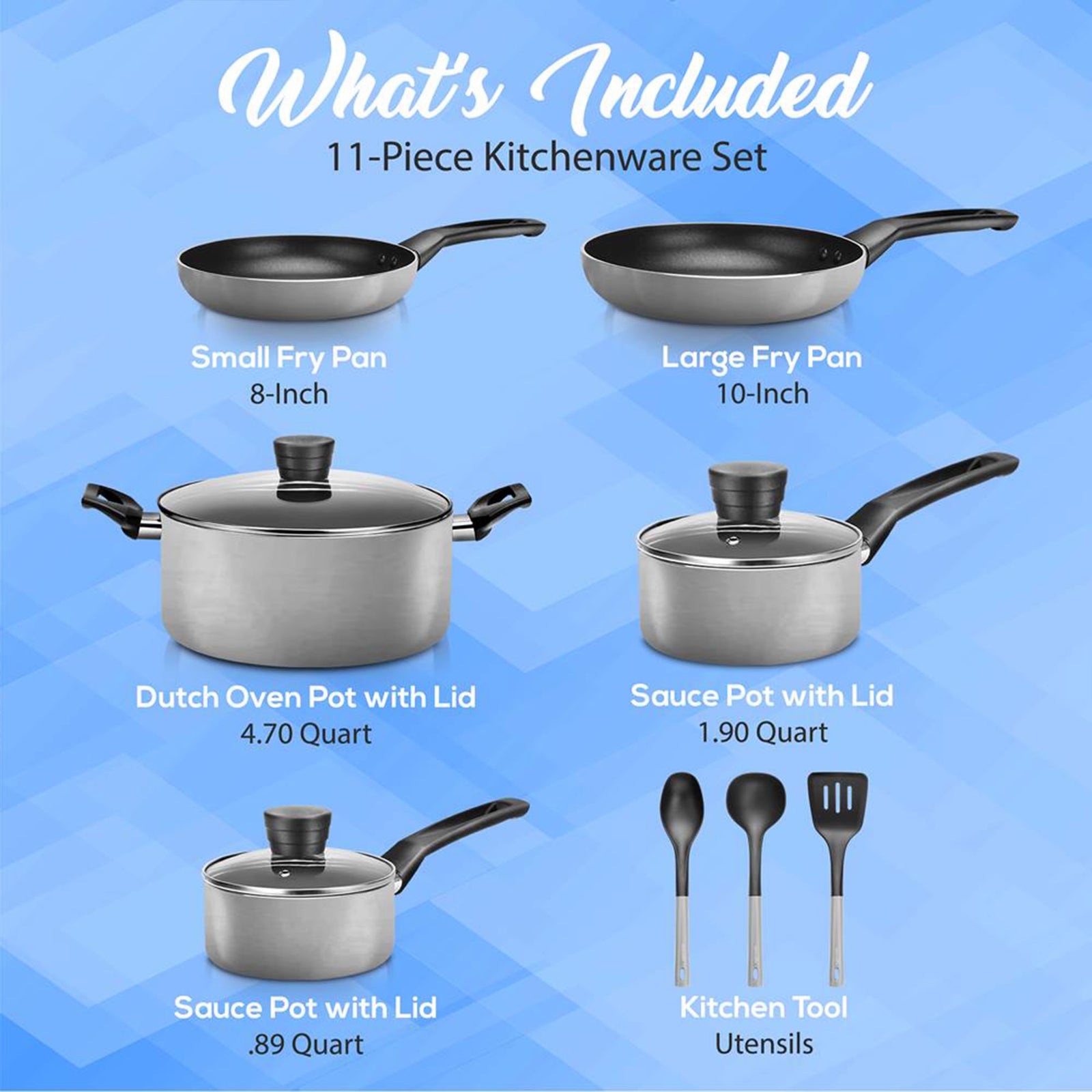 SereneLife 11 Pc Pots & Pans Non Stick Chef Kitchenware Cookware Set (Open Box) - VMInnovations