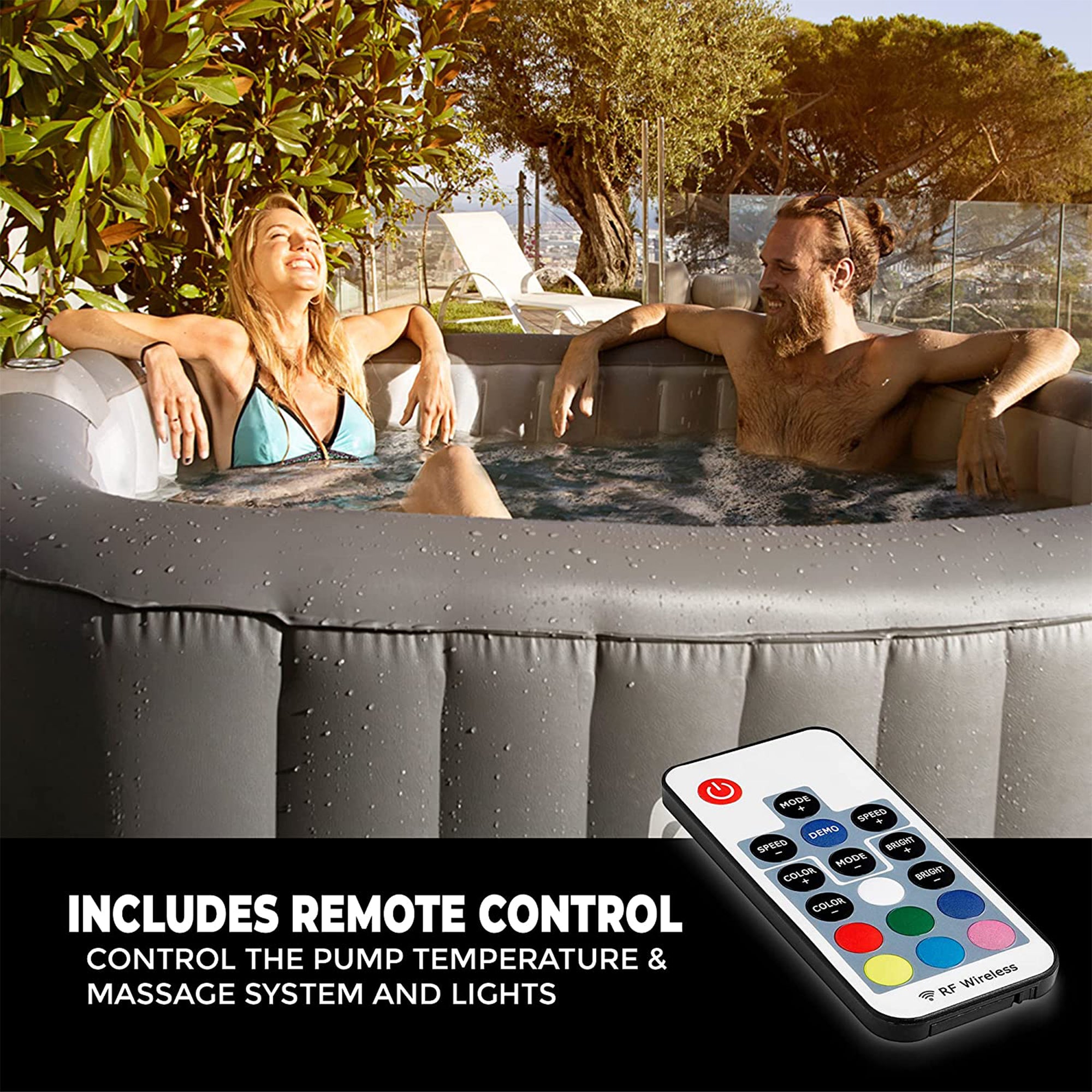 SereneLife Outdoor Portable 4 Person Inflatable Square Hot Tub with Bubble Jets - VMInnovations