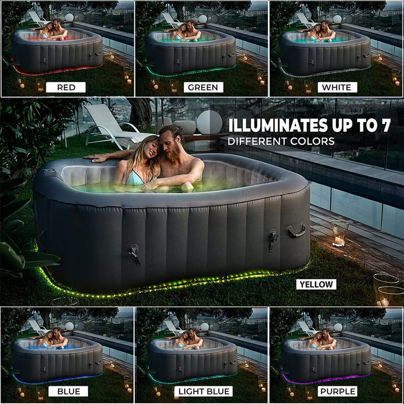 SereneLife Outdoor Portable 4 Person Inflatable Square Hot Tub with Bubble Jets