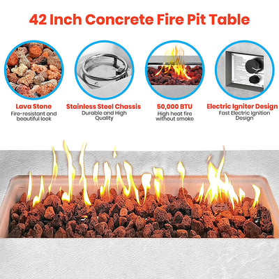 Concrete Outdoor 50,000 BTU Propane Gas Ignition Patio Fire Pit Table (Open Box)