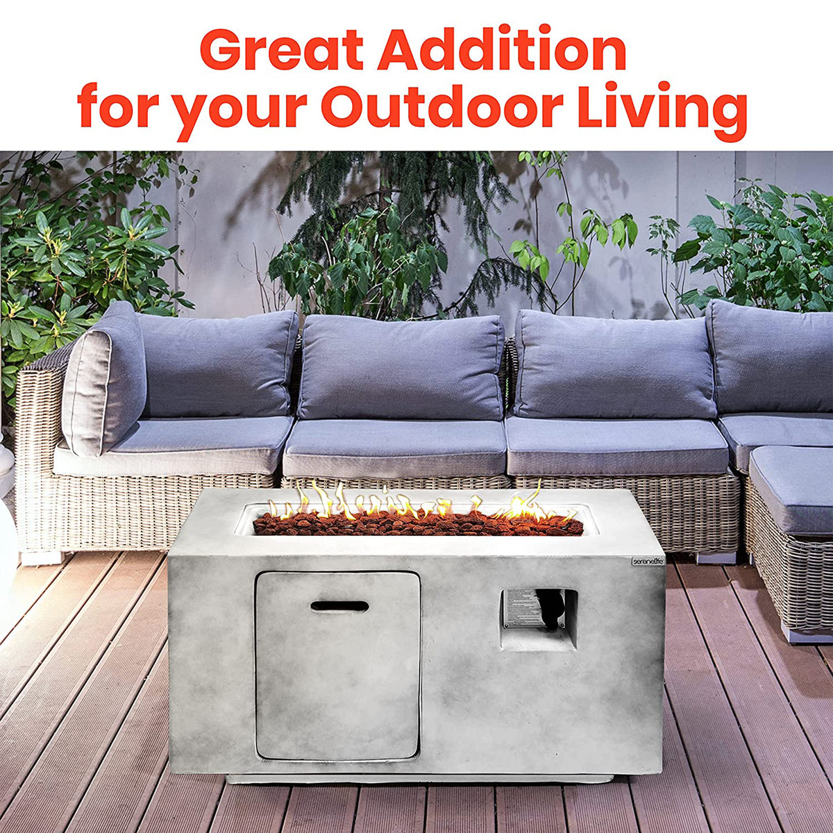 SereneLife Concrete Outdoor 50,000 BTU Propane Gas Ignition Patio Fire Pit Table