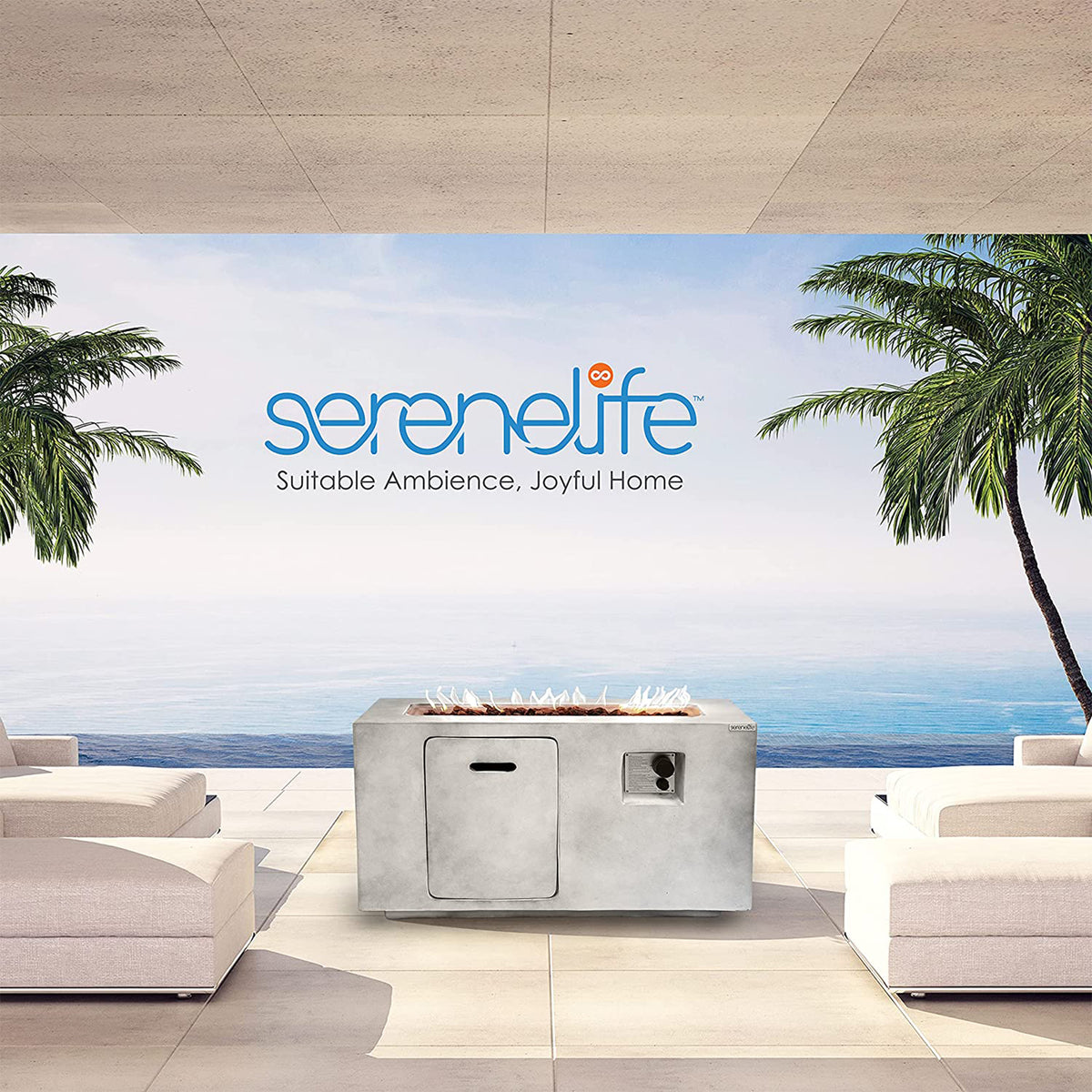 SereneLife Concrete Outdoor 50,000 BTU Propane Gas Ignition Patio Fire Pit Table