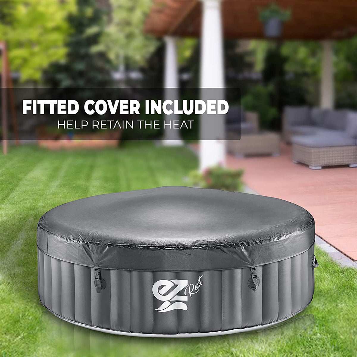 SereneLife Outdoor Portable 6 Person Inflatable Round Hot Tub Spa w/ Bubble Jets