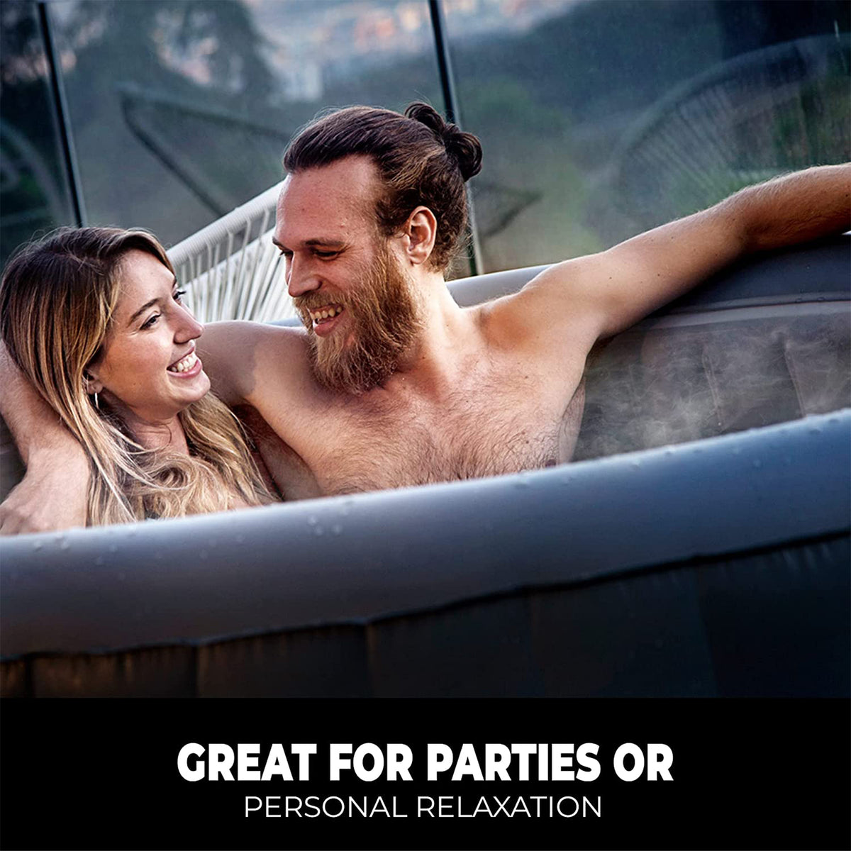SereneLife Outdoor Portable 6 Person Inflatable Round Hot Tub Spa w/ Bubble Jets