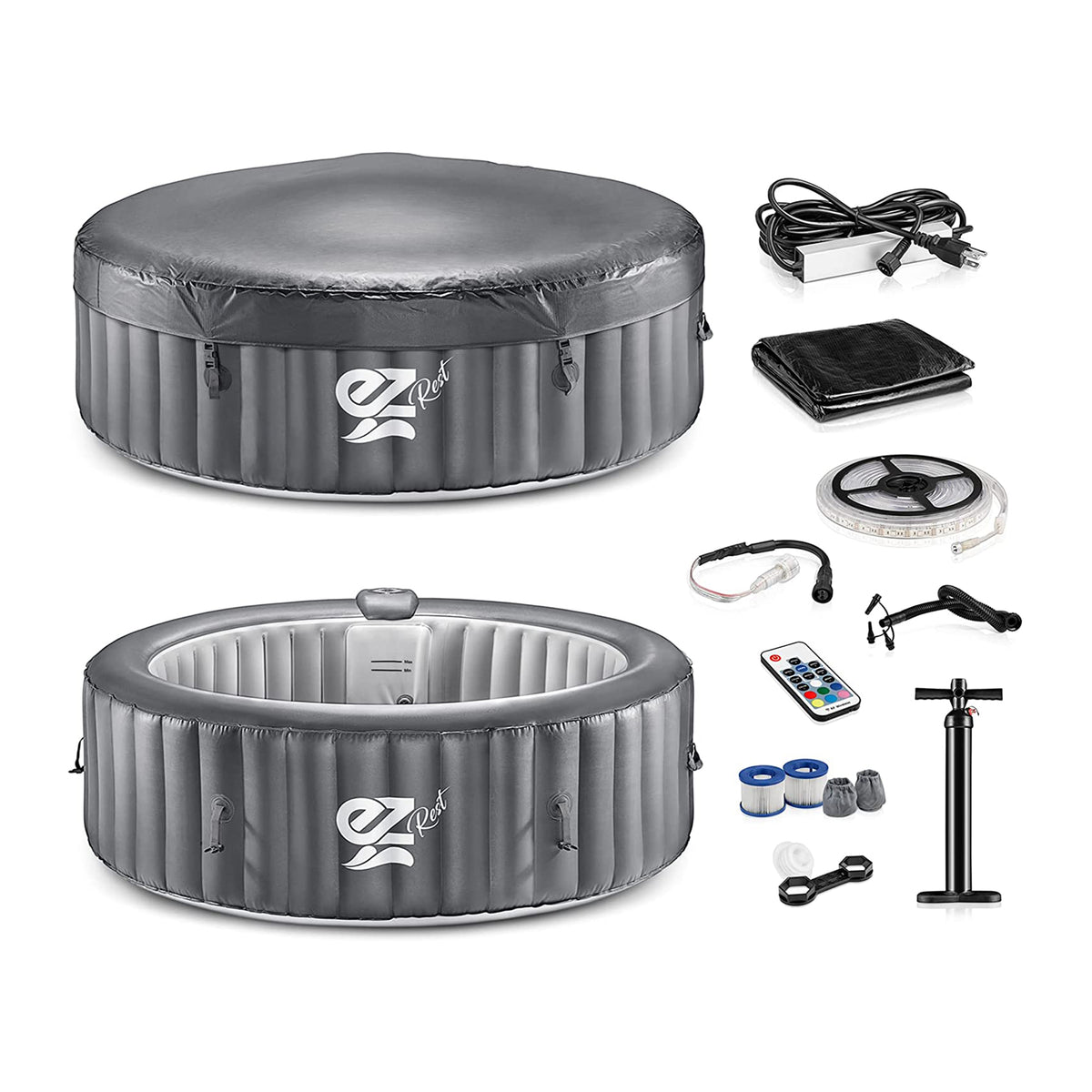 SereneLife Outdoor Portable 6 Person Inflatable Round Hot Tub Spa w/ Bubble Jets
